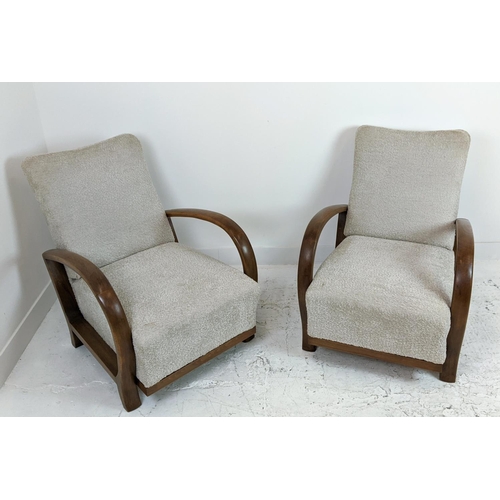 146 - HALABALA ARMCHAIRS, a pair, mid 20th century beechwood and boucle wool upholstered, 89cm H x 66cm W ... 