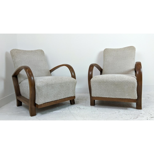 146 - HALABALA ARMCHAIRS, a pair, mid 20th century beechwood and boucle wool upholstered, 89cm H x 66cm W ... 