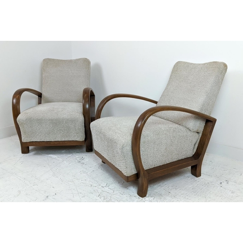 146 - HALABALA ARMCHAIRS, a pair, mid 20th century beechwood and boucle wool upholstered, 89cm H x 66cm W ... 