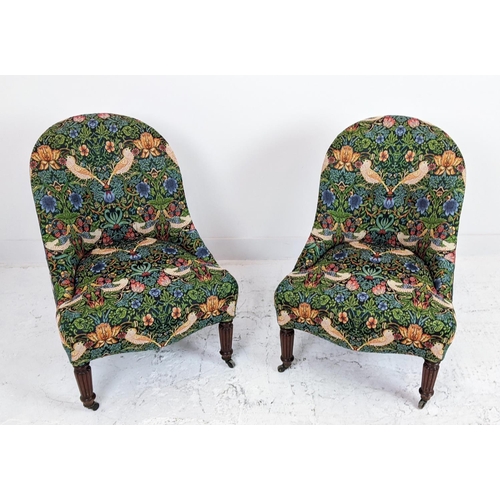 150 - SLIPPER CHAIRS, a pair, second quarter 19th century mahogany in William Morris strawberry thief patt... 