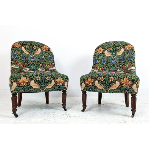 150 - SLIPPER CHAIRS, a pair, second quarter 19th century mahogany in William Morris strawberry thief patt... 