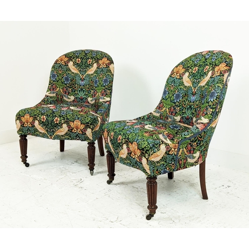 150 - SLIPPER CHAIRS, a pair, second quarter 19th century mahogany in William Morris strawberry thief patt... 