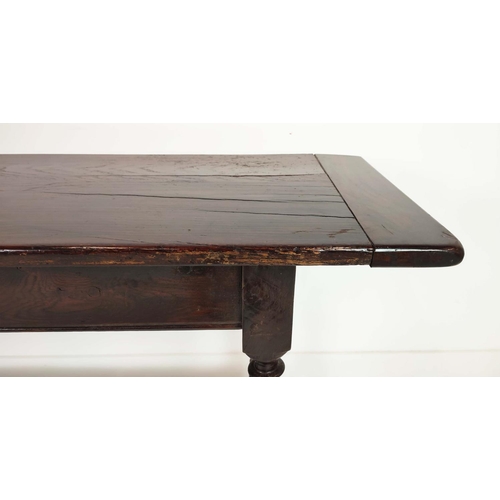 151 - HALL TABLE, early 18th century and later oak with peripheral stretchers, 76cm H x 170cm W x 40cm D.