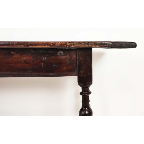 151 - HALL TABLE, early 18th century and later oak with peripheral stretchers, 76cm H x 170cm W x 40cm D.