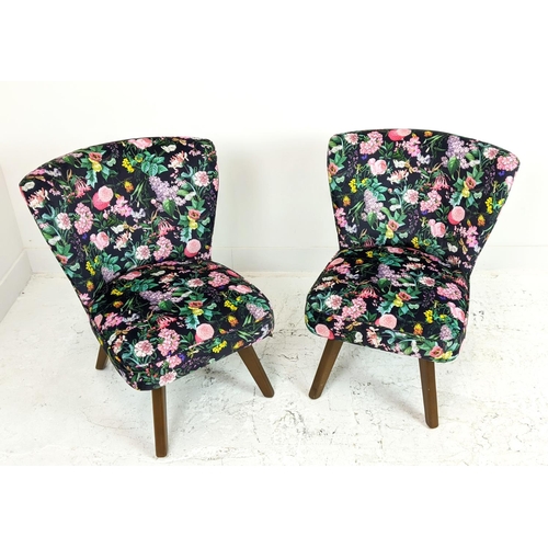 152 - COCKTAIL CHAIRS, a pair, newly upholstered in flower and butterfly patterned velvet, 74cm H x 66cm W... 