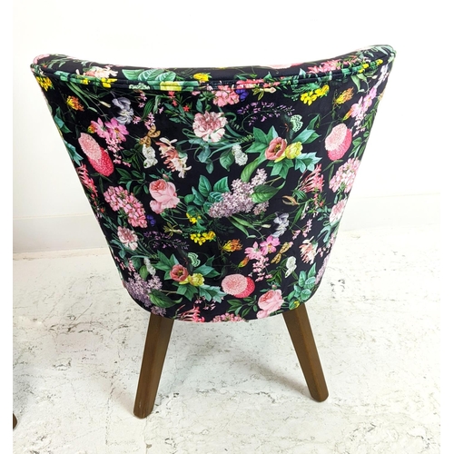 152 - COCKTAIL CHAIRS, a pair, newly upholstered in flower and butterfly patterned velvet, 74cm H x 66cm W... 