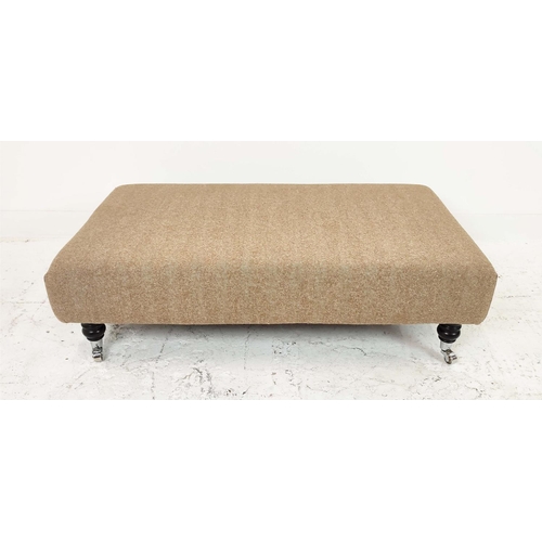 154 - HEARTH STOOL, rectangular in Abraham Moon tweed on chrome castors, 33cm H x 113cm W x 64cm D.