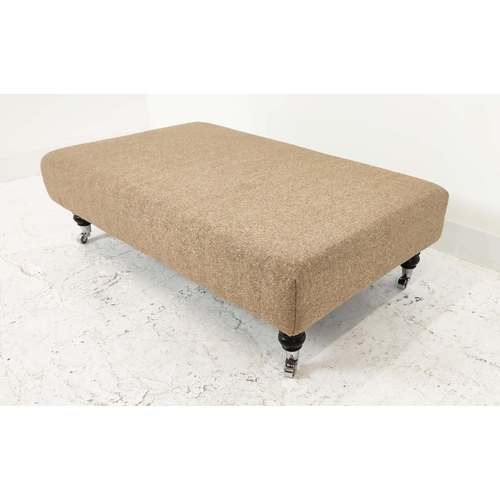 154 - HEARTH STOOL, rectangular in Abraham Moon tweed on chrome castors, 33cm H x 113cm W x 64cm D.