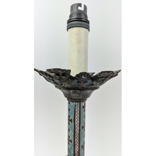 16 - ALTAR CANDLESTICK LAMPS, a pair, with light blue highlights, 50cm H. (2)