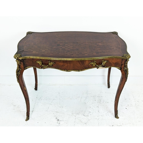 180 - BUREAU PLAT, circa 1880, Louis XV style, French parquetry with ormolu mounts single long drawer and ... 