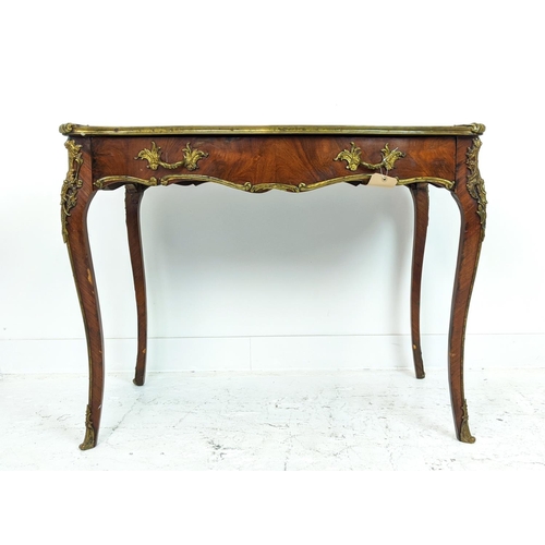 180 - BUREAU PLAT, circa 1880, Louis XV style, French parquetry with ormolu mounts single long drawer and ... 