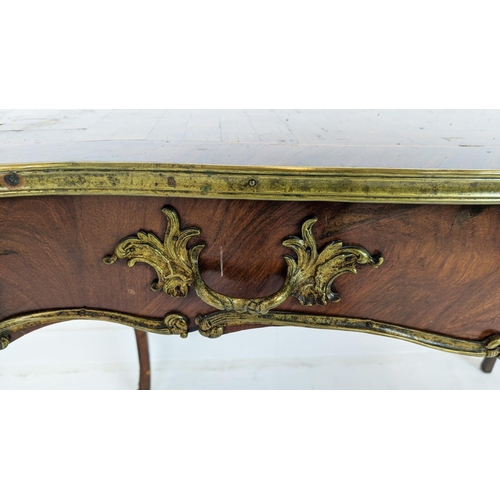 180 - BUREAU PLAT, circa 1880, Louis XV style, French parquetry with ormolu mounts single long drawer and ... 