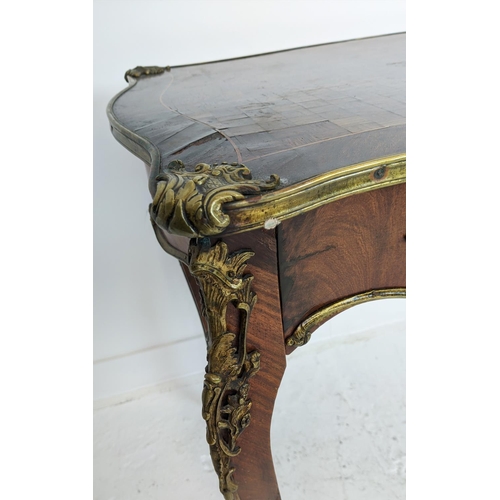 180 - BUREAU PLAT, circa 1880, Louis XV style, French parquetry with ormolu mounts single long drawer and ... 