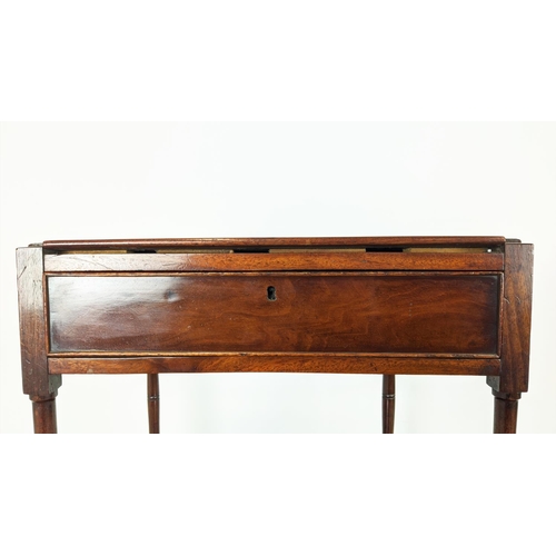 237 - WHATNOT, Regency mahogany with three drawers, 39cm D x 45cm W x 135cm H.