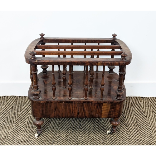 238 - CANTERBURY, Victorian walnut with drawer on ceramic castors, 56cm W x 38cm D x 56cm H.