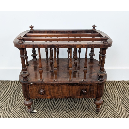 238 - CANTERBURY, Victorian walnut with drawer on ceramic castors, 56cm W x 38cm D x 56cm H.