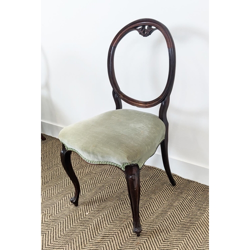 239 - DINING CHAIRS, a set of six, Victorian rosewood with cabriole front supports and velvet stuffover se... 