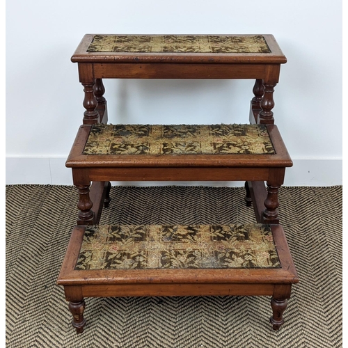 242 - LIBRARY STEPS, Victorian mahogany with turned supports and carpet treads, 59cm W x 62cm H x 66cm D.