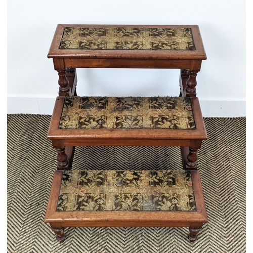 242 - LIBRARY STEPS, Victorian mahogany with turned supports and carpet treads, 59cm W x 62cm H x 66cm D.