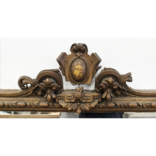 246 - OVERMANTEL MIRROR, late Victorian with a decorative gilt frame, 103cm W x 145cm H.