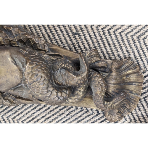 247 - WALL BRACKETS, a pair, plaster with gilt finish, depicting a mermaid and merman, each 57cm H x 52cm.... 