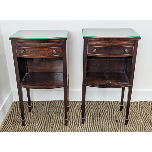 248 - BEDSIDE TABLES, a pair, Georgian style mahogany with boxwood inlay, bowfronted slides and drawers, e... 