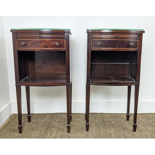 248 - BEDSIDE TABLES, a pair, Georgian style mahogany with boxwood inlay, bowfronted slides and drawers, e... 