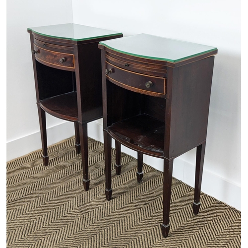 248 - BEDSIDE TABLES, a pair, Georgian style mahogany with boxwood inlay, bowfronted slides and drawers, e... 