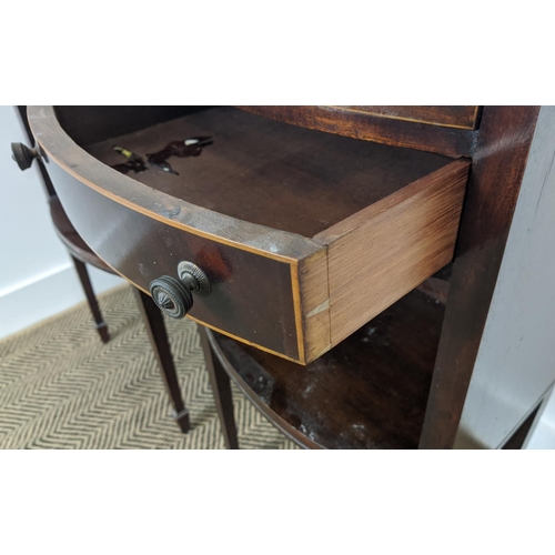 248 - BEDSIDE TABLES, a pair, Georgian style mahogany with boxwood inlay, bowfronted slides and drawers, e... 