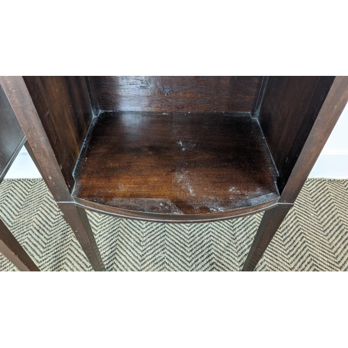 248 - BEDSIDE TABLES, a pair, Georgian style mahogany with boxwood inlay, bowfronted slides and drawers, e... 