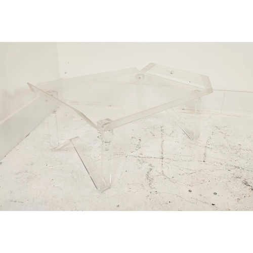 282 - TABLE TRAY, perspex on folding supports, 27cm H x 56cm W x 40cm D.