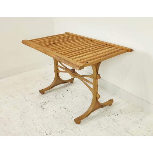 284 - CENTRE TABLE, ash with slatted top, 75cm H x 116cm W x 73cm D.