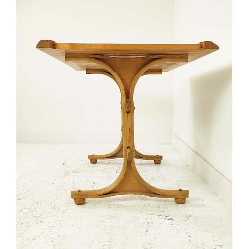 284 - CENTRE TABLE, ash with slatted top, 75cm H x 116cm W x 73cm D.