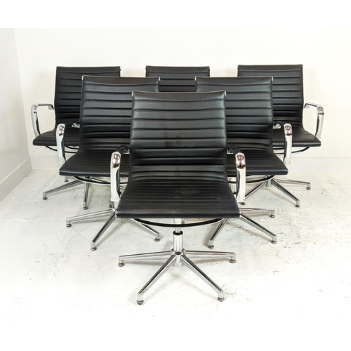 310 - AFTER CHARLES AND RAY EAMES ALUMINIUM GROUP STYLE CHAIRS, a set of six, 90cm H. (6)