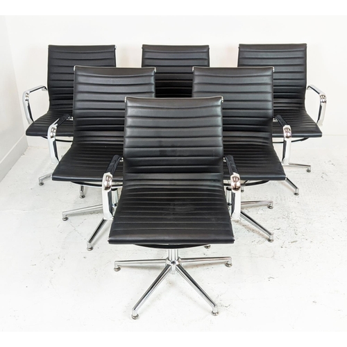 310 - AFTER CHARLES AND RAY EAMES ALUMINIUM GROUP STYLE CHAIRS, a set of six, 90cm H. (6)