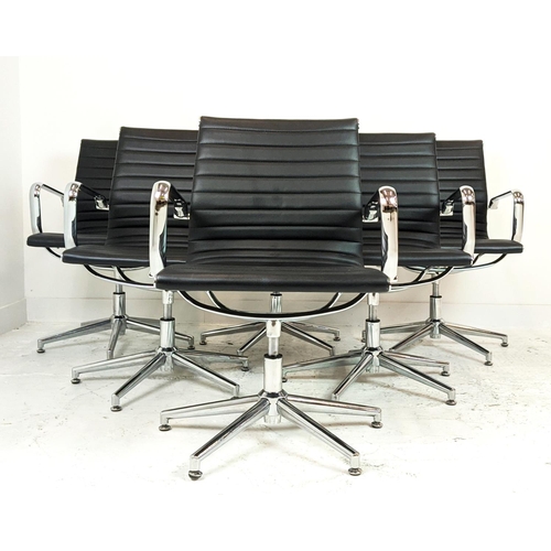 310 - AFTER CHARLES AND RAY EAMES ALUMINIUM GROUP STYLE CHAIRS, a set of six, 90cm H. (6)