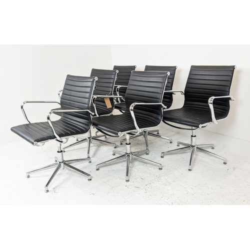 310 - AFTER CHARLES AND RAY EAMES ALUMINIUM GROUP STYLE CHAIRS, a set of six, 90cm H. (6)