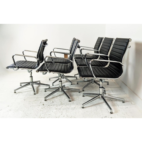 310 - AFTER CHARLES AND RAY EAMES ALUMINIUM GROUP STYLE CHAIRS, a set of six, 90cm H. (6)