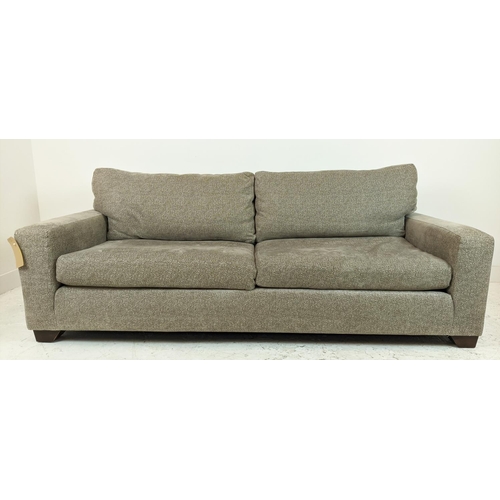 329 - KINGCOME TEXAS SOFA, two seater, in patterned light brown upholstery, 207cm W x 76cm H x 96cm D.