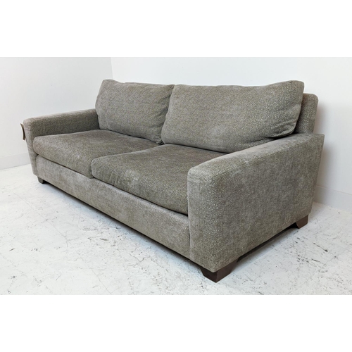 329 - KINGCOME TEXAS SOFA, two seater, in patterned light brown upholstery, 207cm W x 76cm H x 96cm D.