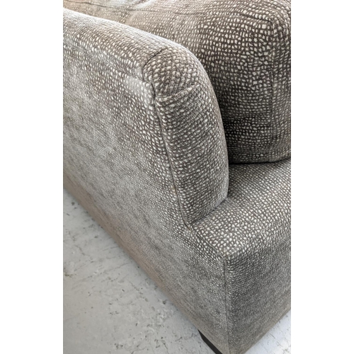 329 - KINGCOME TEXAS SOFA, two seater, in patterned light brown upholstery, 207cm W x 76cm H x 96cm D.