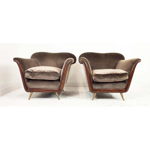 335 - ARMCHAIRS, a pair, vintage 20th century Italian, velvet upholstery, 100cm W approx. (2)