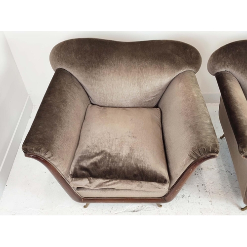 335 - ARMCHAIRS, a pair, vintage 20th century Italian, velvet upholstery, 100cm W approx. (2)