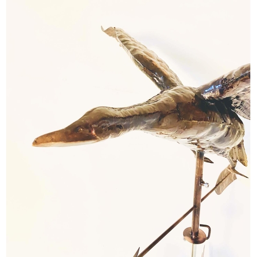 341 - WEATHERVANE, with toleware flying bird on wall mounting bracket, 100cm H x 65cm W