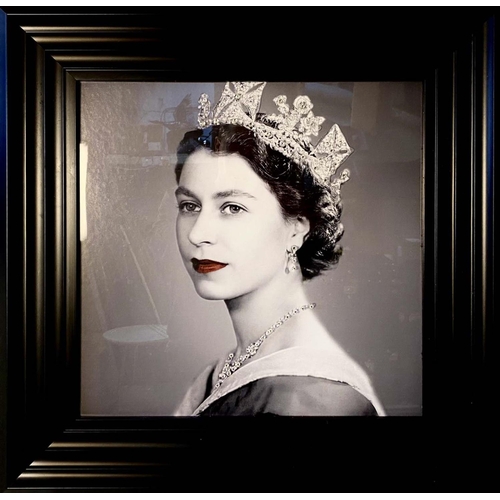 344 - CONTEMPORARY SCHOOL PHOTO PRINT, of Elizabeth II, framed and glazed, 55cm H x 55cm.