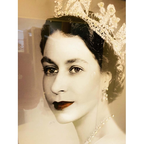 344 - CONTEMPORARY SCHOOL PHOTO PRINT, of Elizabeth II, framed and glazed, 55cm H x 55cm.