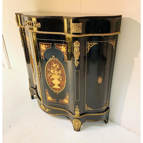 348 - CREDENZA, Louis XV style, ebonised with gilt metal mounts, 106cm H x 98cm H x 38cm D