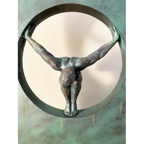 350 - CONTEMPORARY SCHOOL SCULPTURE, with central cut out and diver in pose, 81cm H x 44cm W x 25cm D