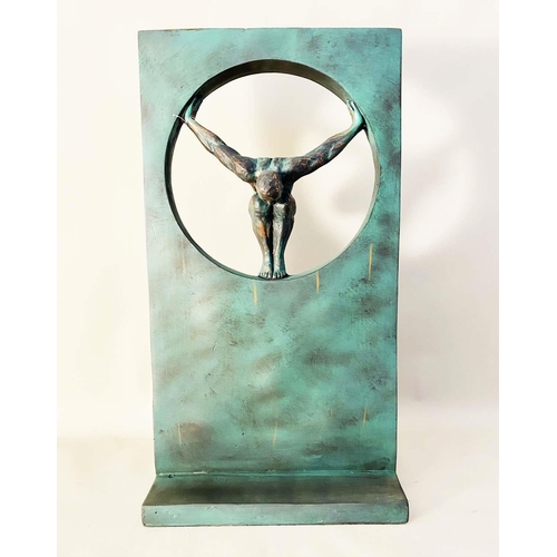 350 - CONTEMPORARY SCHOOL SCULPTURE, with central cut out and diver in pose, 81cm H x 44cm W x 25cm D