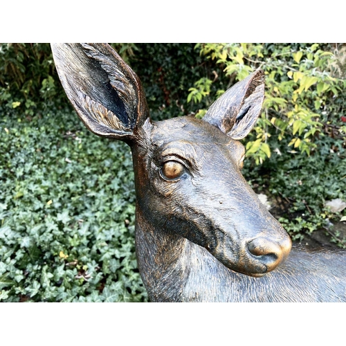 354 - GARDEN DOE STATUE, resin, in a bronze finish, 90cm H x 80cm x 35cm.